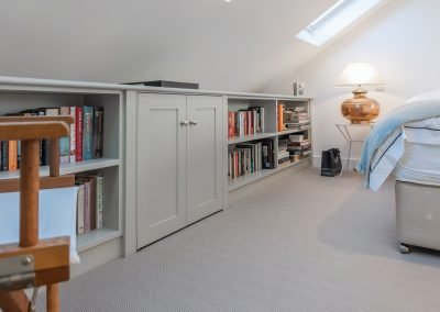 Loft Conversion Kew London - bedroom shelving units & details