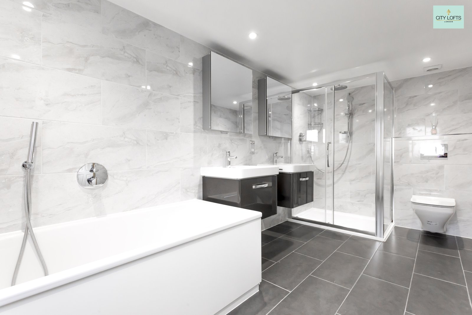 Totteridge loft conversion bathroom with walk in shower