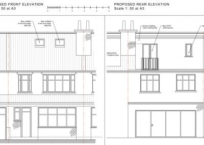 Loft Conversion in Raynes Park - proposed front and rear elevation