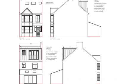 Proposed rear elevation and side elevation - Loft Conversion in Surrey - drawings