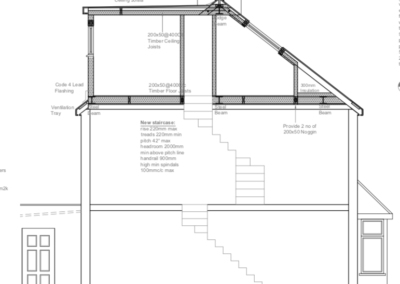 Loft conversion near Hounslow, London: proposed section