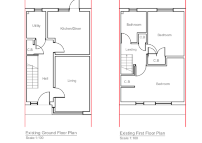 Loft Conversion Feltham: existing ground and first floor plan