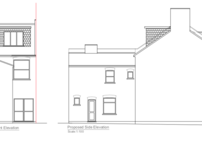 Loft Conversion in Harringay: proposed front & side elevation