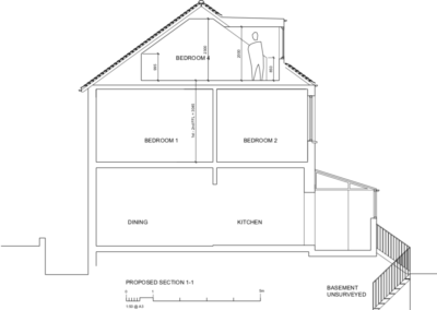 Loft Conversion Lewisham: proposed section 1-1